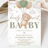 Invitation Fête bébé ballon ours vert