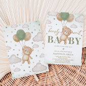 Invitation Fête bébé ballon ours vert