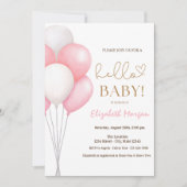 Invitation Fête bébé Ballons roses Aquarelle (Devant)