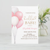 Invitation Fête bébé Ballons roses Aquarelle (Debout devant)
