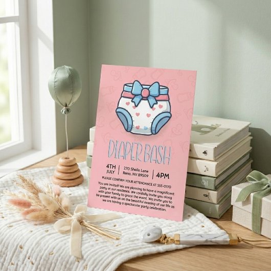 Invitation Fête bébé : Bash couche rose