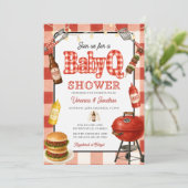 Invitation Fête bébé BBQ Jardin Grill Rouge Gingham (Debout devant)