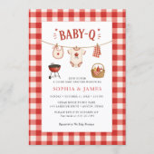Invitation Fête Bébé BBQ Rustique Gingham Rouge (Devant)