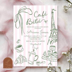 Invitation Fête bébé Bebe Café Paris rayure rose Baby Shower