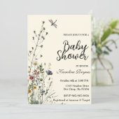Invitation Fête Bébé Bohème Fleur Sauvage Libellule (Debout devant)