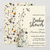 Invitation Fête Bébé Bohème Fleur Sauvage Libellule (Devant / Derrière)