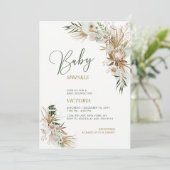 Invitation Fête Bébé Bohème Floral Vert et Or (Debout devant)