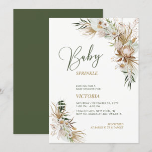 Invitation Fête Bébé Bohème Floral Vert et Or