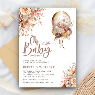 Invitation Fête bébé Bohème Florale Fille Ballon Terre