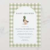 Invitation Fête Bébé Canard Colvert Gingham Tout en Un (Devant)