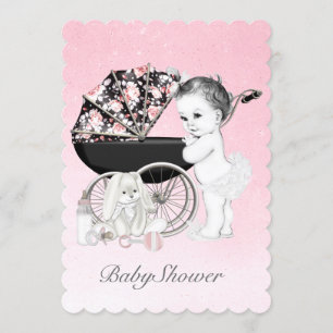 Invitation Fête bébé chariot rose
