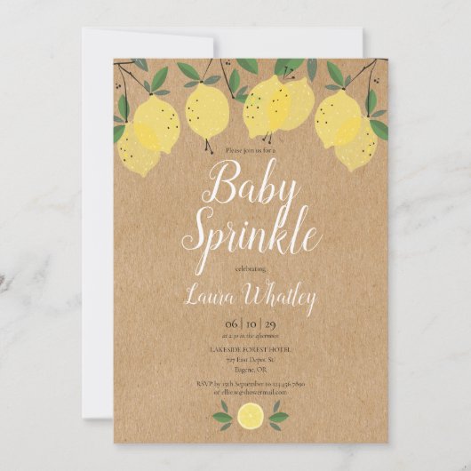 Invitation Fête bébé citrons Boho rustiques (Devant)