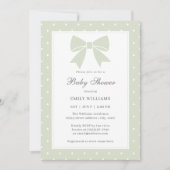 Invitation Fête bébé classique pois vert sauge clair ruban (Devant)