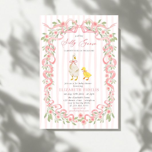 Invitation Fête bébé Code QR Floral Rose de Canard Ridicule