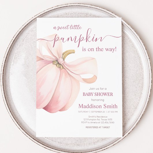 Invitation Fête bébé Coquette Citrouille Rose