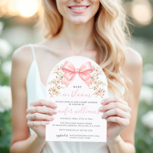 Invitation Fête bébé Coquette florale à ruban rose en fleurs