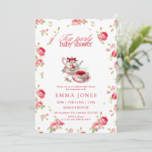 Invitation Fête bébé Coquette Rose Rouge Thé