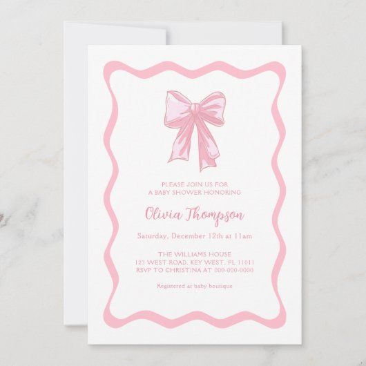Invitation Fête Bébé Coquette Ruban Rose (Devant)