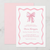 Invitation Fête Bébé Coquette Ruban Rose (Devant / Derrière)