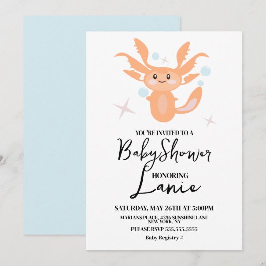 Invitation Fête bébé créature océanique axolotl pastel (Devant / Derrière)