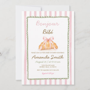 Invitation Fête Bébé Croissant Rose Salon de Boulangerie Fran