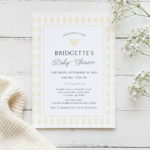 Invitation Fête bébé élégante carreaux jaune beurre