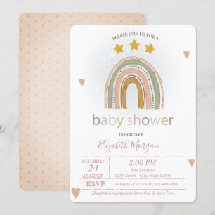 Invitation Fête bébé Étoiles Arc-en-ciel Cœurs, pois 