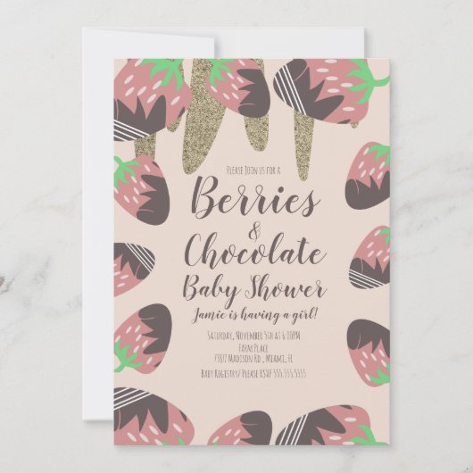 Invitation Fête bébé Fausse Paillette Chocolat Fraise (Devant)