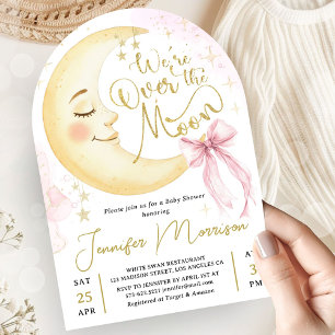 Invitation Fête Bébé Fille Arc Rose Douce Sous La Lune