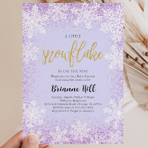 Invitation Fête Bébé Fille Flocon de Neige Rose