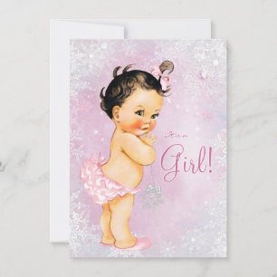 Invitation Fête bébé fille hiver enchanté