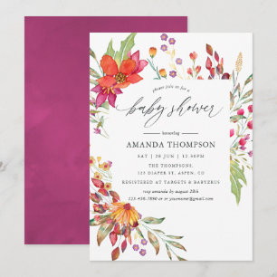 Invitation Fête bébé Fleur sauvage Aquarelle