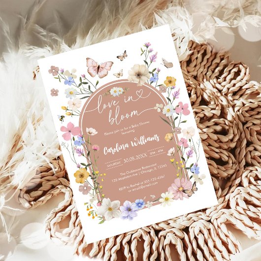Invitation Fête bébé Fleur Sauvage Papillon en Fleur