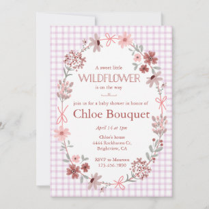 Invitation Fête bébé Fleur sauvage Violette Gingham 006