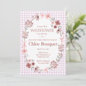 Invitation Fête bébé Fleur sauvage Violette Gingham 006 (Debout devant)