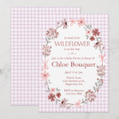 Invitation Fête bébé Fleur sauvage Violette Gingham 006 (Devant / Derrière)
