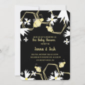 Invitation Fête bébé Fleurs Abeille et Daisy Noir Jaune (Devant)