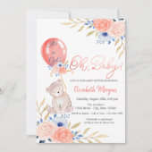 Invitation Fête bébé Fleurs Ballon Ourson (Devant)