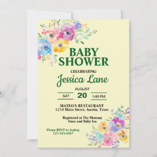 Invitation Fête bébé Fleurs sauvages pastel