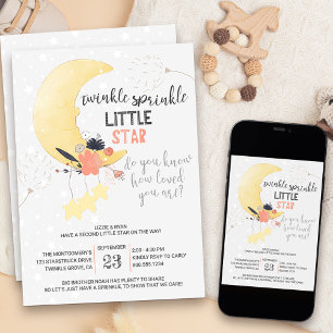 Invitation Fête bébé Floral Lune scintillante