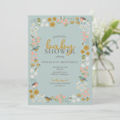 Invitation Fête bébé florale des oiseaux et des abeilles (Debout devant)