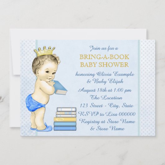 Invitation Fête bébé garçon 'Apportez un livre' (Devant)