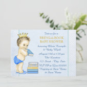 Invitation Fête bébé garçon 'Apportez un livre' (Debout devant)