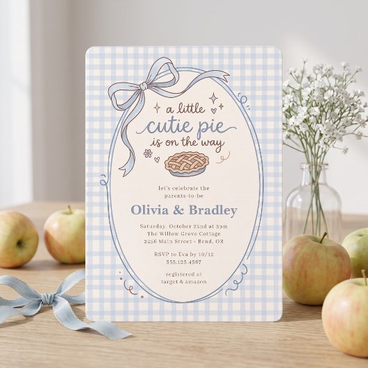 Invitation Fête Bébé Garçon au thème de Gingham Bleu