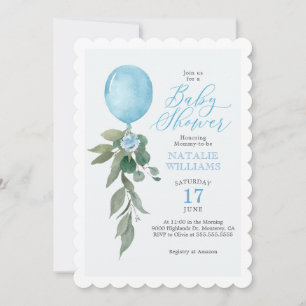 Invitation Fête bébé garçon ballon bleu verdure