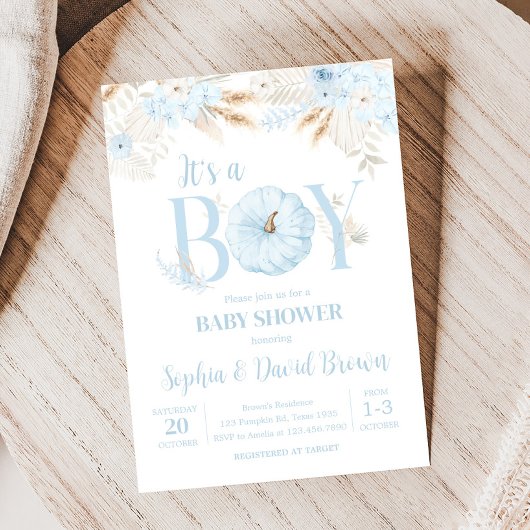 Invitation Fête bébé garçon Boho citrouille