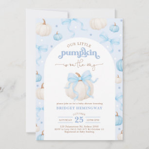 Invitation Fête Bébé Garçon Citrouille Bleue et Blanche