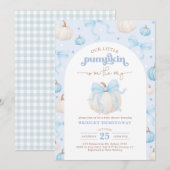 Invitation Fête Bébé Garçon Citrouille Bleue et Blanche (Devant / Derrière)