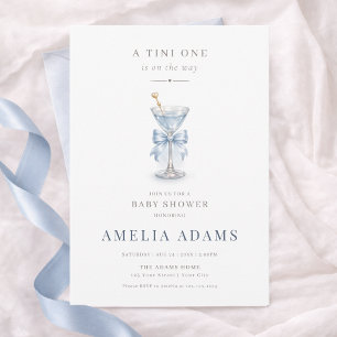 Invitation Fête Bébé Garçon Martini Bleu Poudre Élégante
