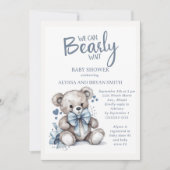 Invitation Fête bébé garçon Ourson à peine attendre (Devant)